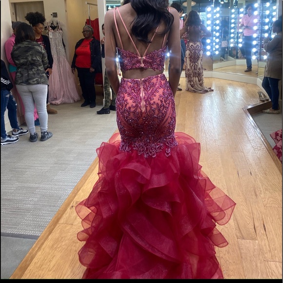 Burgundy Mermaid Style Prom Dress - Picture 1 of 9